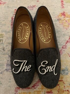 Stubbs & Wootton Charcoal Gray Wool 'The End' Embroidered Loafers
